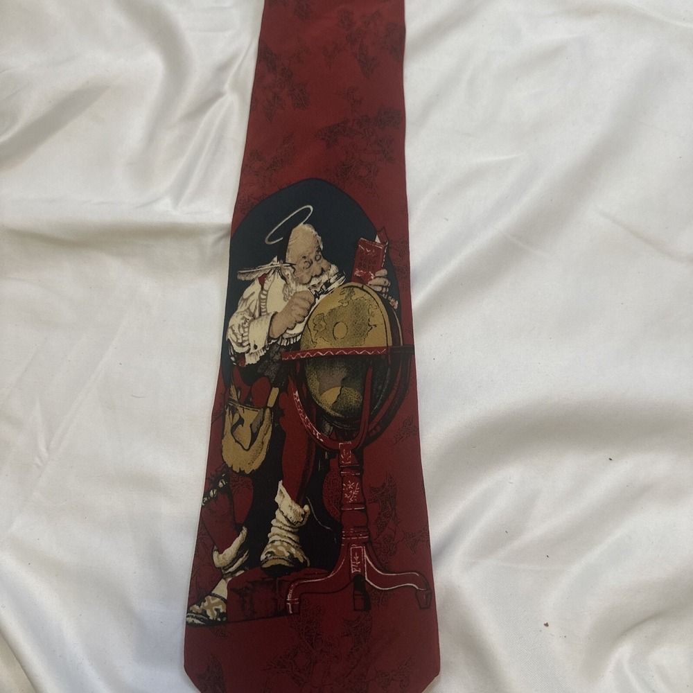 Vintage Norman Rockwell 1994 Christmas Tie With Santa Consulting Globe